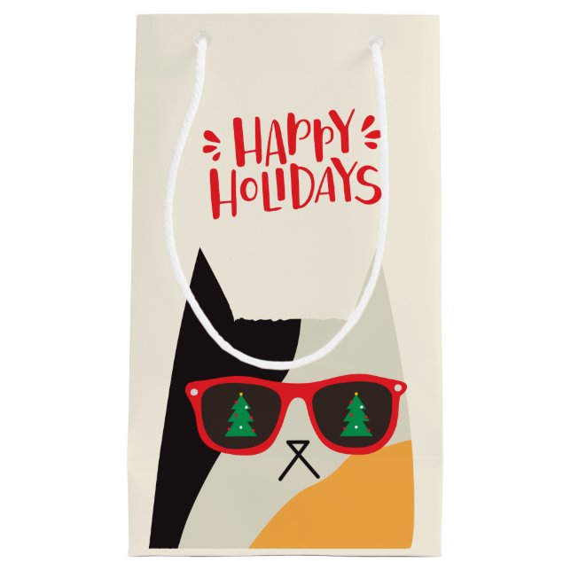 Petit Sac Cadeau Joyeuses fêtes ! Cool Père Noël Cat Cartoon - Noël (Devant)