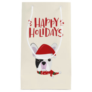 Petit Sac Cadeau Joyeuses fêtes - Cute Père Noël Frenchie - Noël