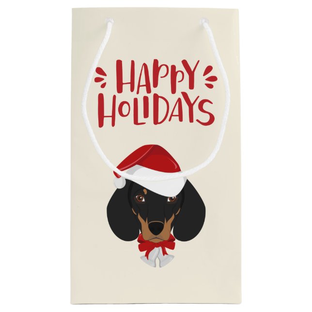 Petit Sac Cadeau Joyeuses fêtes - Jote Père Noël Dachshund - Noël (Dos)