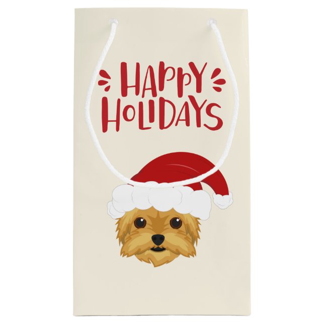 Petit Sac Cadeau Joyeuses fêtes - Joyeux Noël Yorkshire Terrier (Dos)