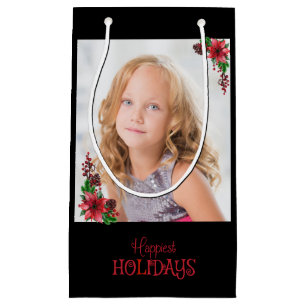 Petit Sac Cadeau Joyeuses vacances Poinsettia Photo de famille