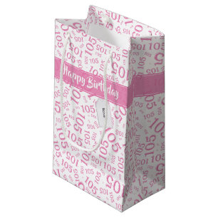 Petit Sac Cadeau Joyeux 105e anniversaire Motif de numéro rose et b