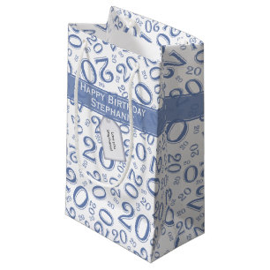 Petit Sac Cadeau Joyeux 20e anniversaire Random Numéro Motif Bleu 2