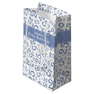 Petit Sac Cadeau Joyeux 25e anniversaire Numéro Motif Bleu et blanc