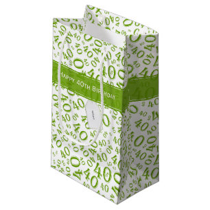 Petit Sac Cadeau Joyeux 40e anniversaire Numéro Motif Vert et blanc