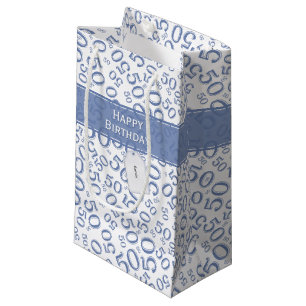 Petit Sac Cadeau Joyeux 50e anniversaire Numéro Motif Bleu/Blanc