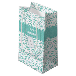 Petit Sac Cadeau Joyeux 60e anniversaire Numéro Motif Turquoise/bla