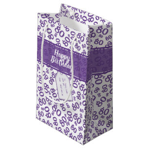 Petit Sac Cadeau Joyeux 80e anniversaire Purpl et Motif de numéro b