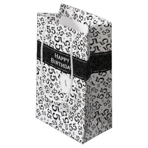 Petit Sac Cadeau Joyeux anniversaire Age 55 Numéro Motif Noir/Blanc