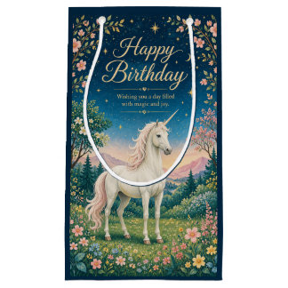 Petit Sac Cadeau Joyeux Anniversaire Jardin Floral de Licorne Magiq