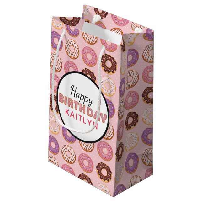 Petit Sac Cadeau Joyeux Anniversaire motif de donuts glacés roses a (Dos Angle)