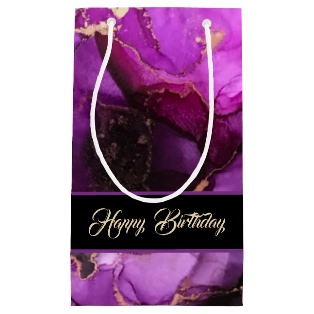 Petit Sac Cadeau Joyeux Anniversaire Personnalisé Texte Purple Blac (Devant)