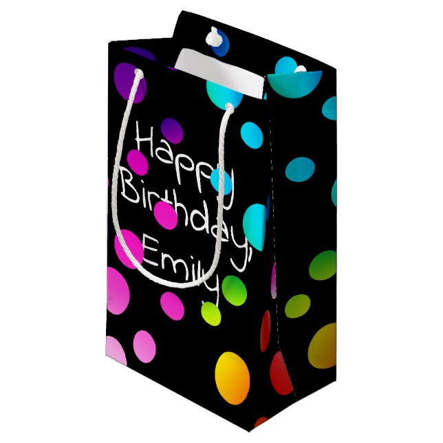 Petit Sac Cadeau Joyeux Anniversaire Rainbow Dots (Devant Angle)