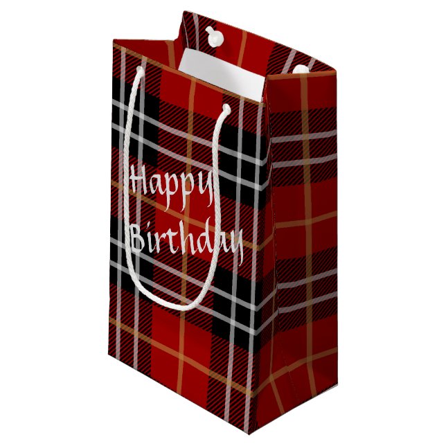 Petit Sac Cadeau Joyeux Anniversaire Tartan Plaid (Devant Angle)