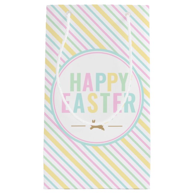 Petit Sac Cadeau Joyeux Bunny Pâques Pastel Stripe (Devant)