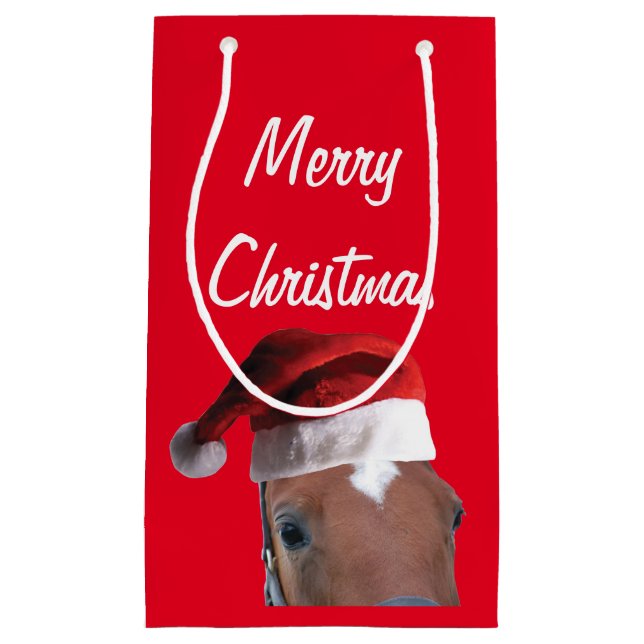 Petit Sac Cadeau Joyeux Cheval de Noël (Devant)