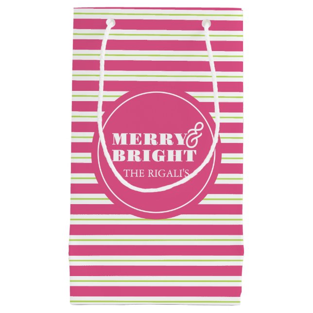 Petit Sac Cadeau Joyeux et Noël rose personnalisé (Devant)