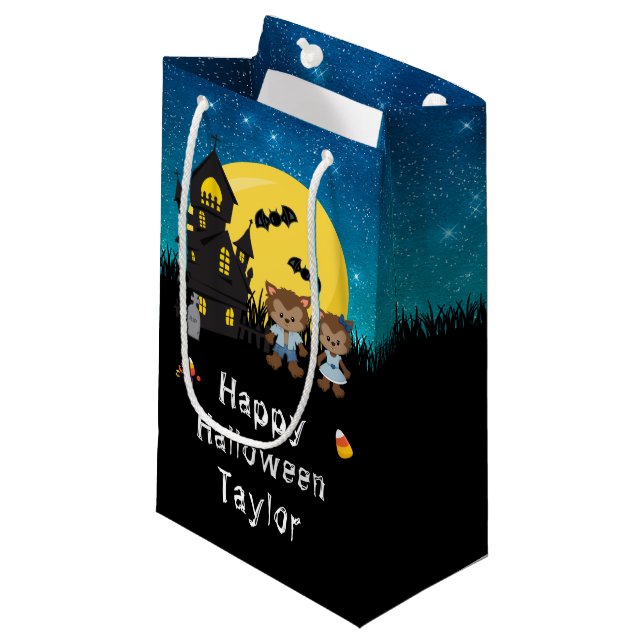 Petit Sac Cadeau Joyeux Halloween Party Werewolf Blue (Devant Angle)