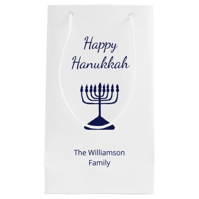 Petit Sac Cadeau Joyeux Hanoukka Blue Menorah Holiday (Devant)