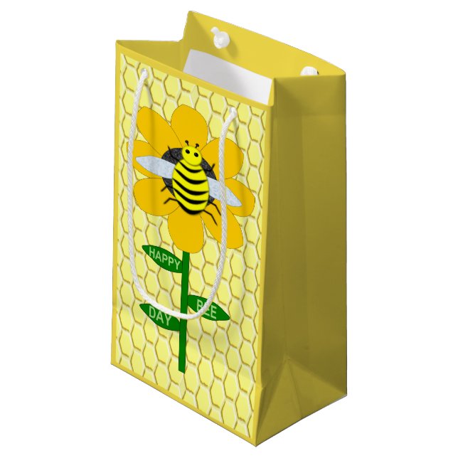 Petit Sac Cadeau Joyeux Jour des abeilles Anniversaire Bumblebee (Devant Angle)