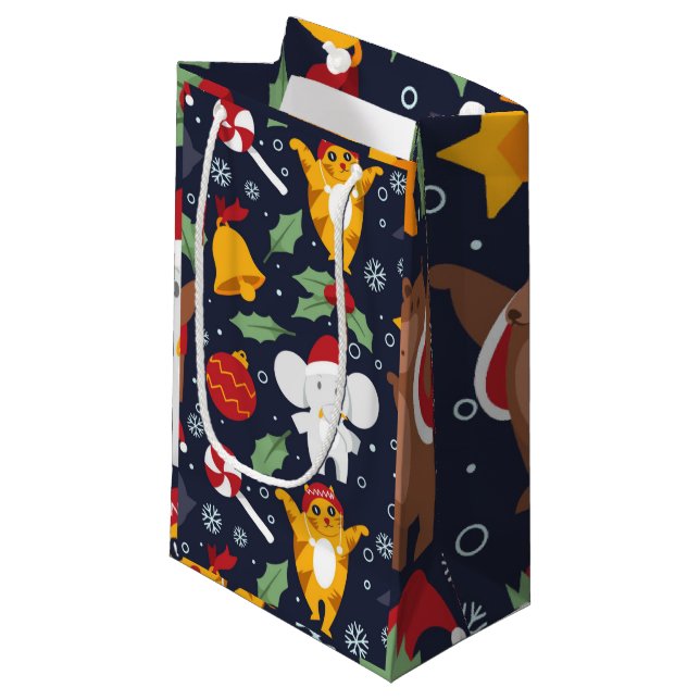 Petit Sac Cadeau Joyeux Motif de Noël (Devant Angle)