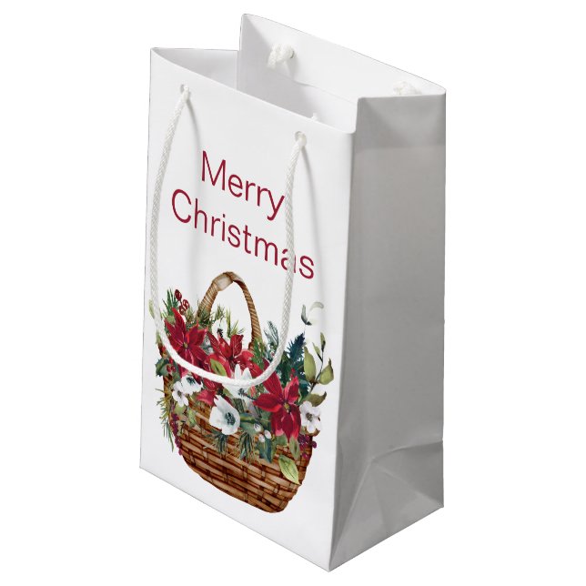 Petit Sac Cadeau Joyeux Noël Aquarelle Poinsettia Floral (Dos Angle)