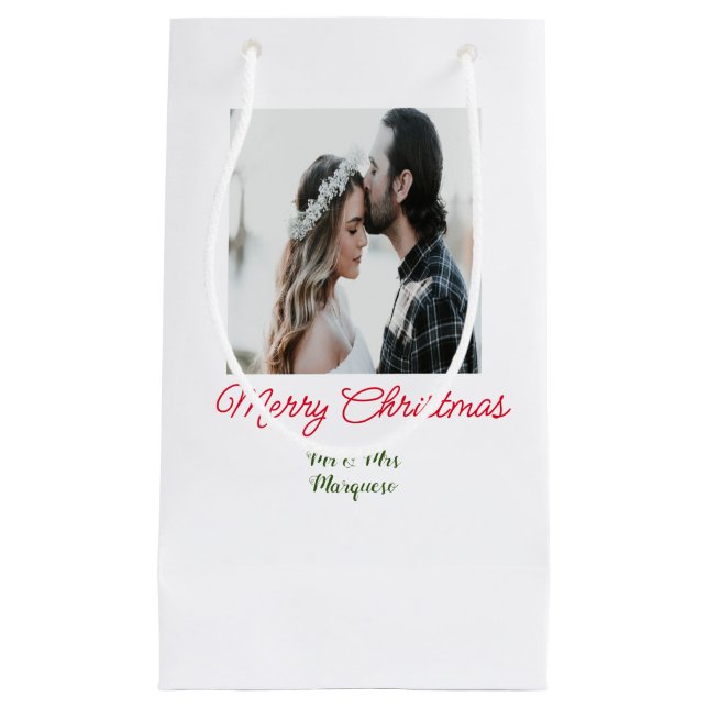Petit Sac Cadeau Joyeux Noël couple photo ajouter nom heureux vacan (Devant)
