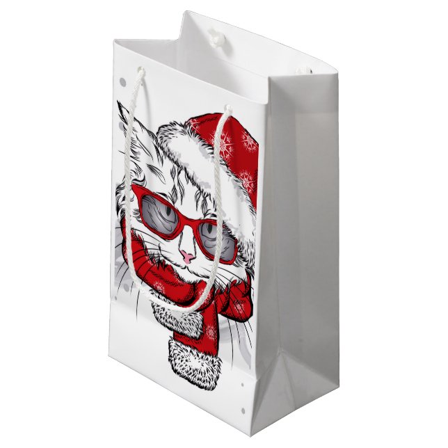 Petit Sac Cadeau Joyeux Noël de chat blanc mignon (Devant Angle)