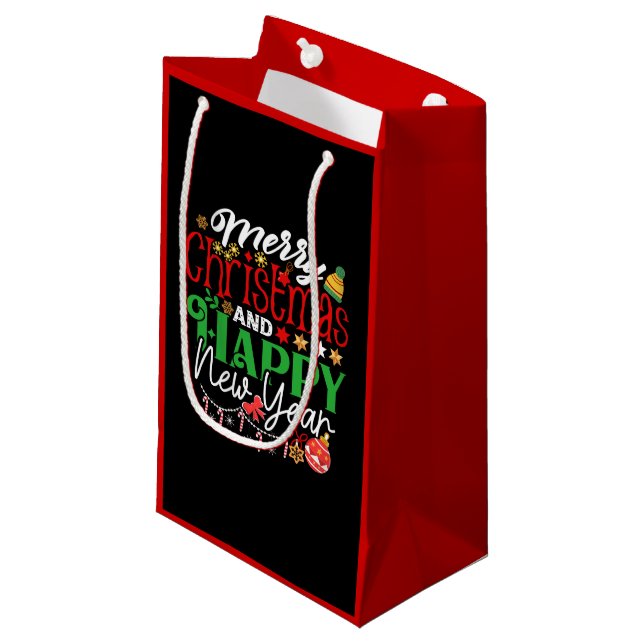 Petit Sac Cadeau Joyeux Noël et Bonne Année (Devant Angle)