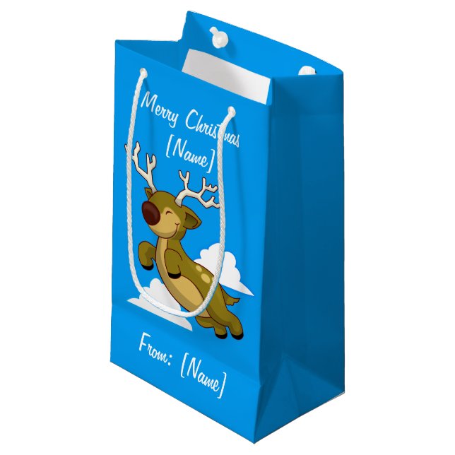 Petit Sac Cadeau Joyeux Noël Flying Reindeer mignonne (Devant Angle)