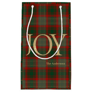 Petit Sac Cadeau Joyeux Noël moderne Joy rouge tartan