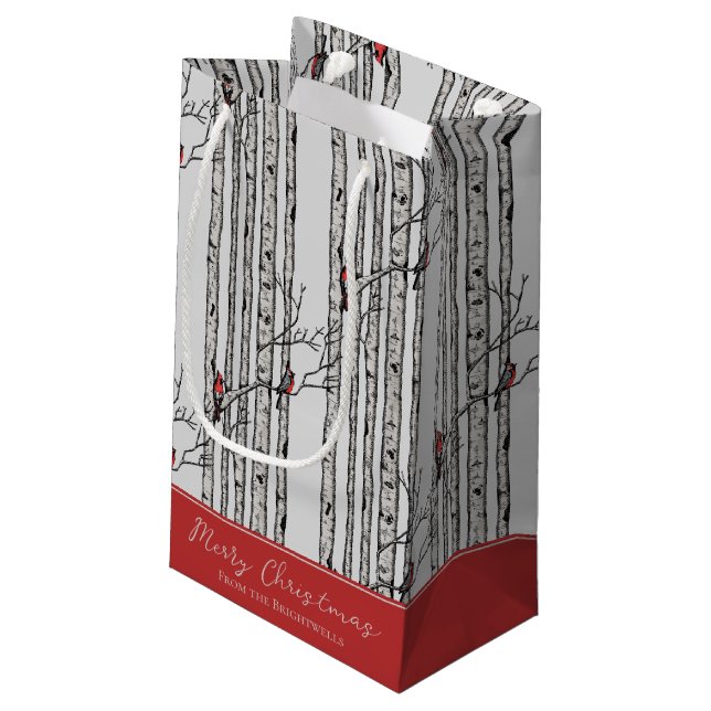 Petit Sac Cadeau Joyeux Noël Rouge Cardinal Oiseau & Birch Tree (Dos Angle)