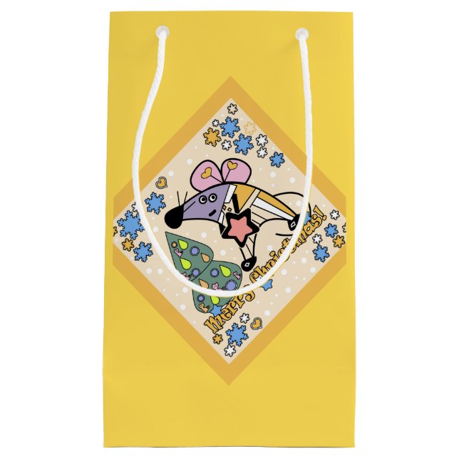 Petit Sac Cadeau Joyeux Noël Symbole du Nouvel An Souris Caricature (Devant)