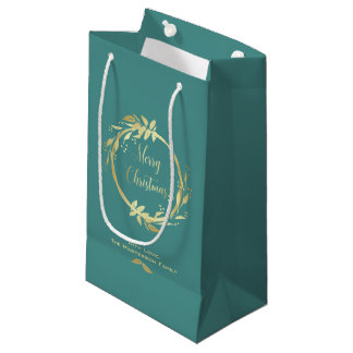Petit Sac Cadeau Joyeux Noël turquoise Holly Wreath Holiday