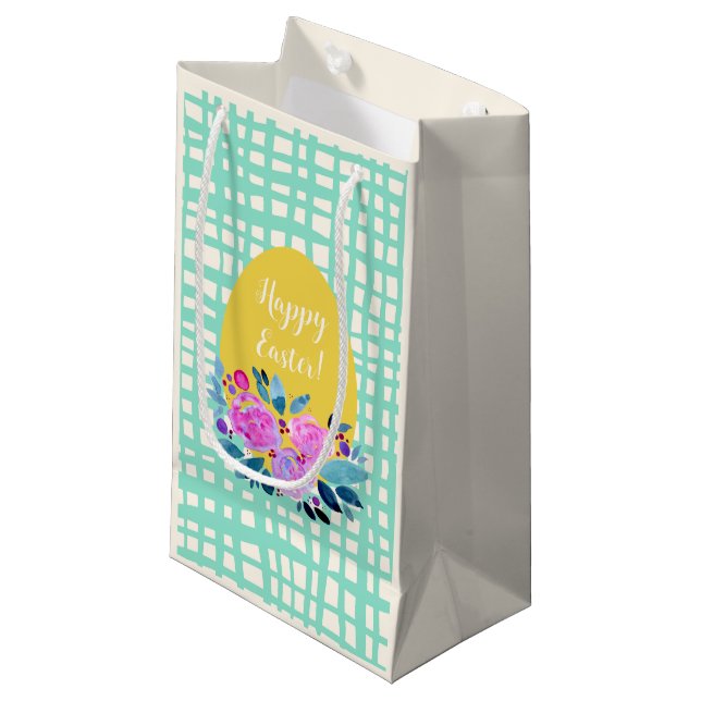 Petit Sac Cadeau Joyeux oeuf de Pâques rustique plaid à l'orange (Devant Angle)