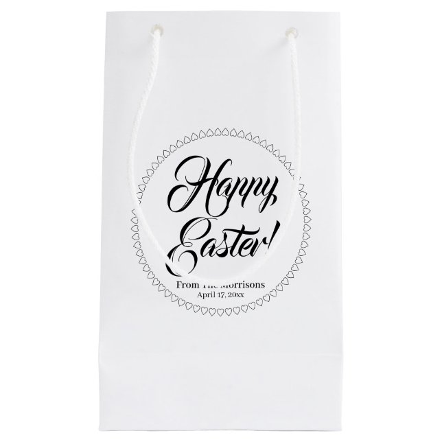 Petit Sac Cadeau Joyeux Pâques noir blanc coeurs script personnalis (Devant)