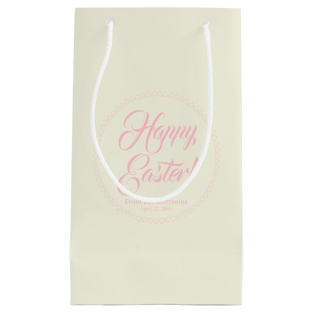 Petit Sac Cadeau Joyeux Pâques rose crème script personnalisé éléga (Devant)