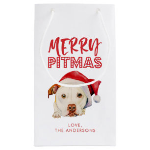 Petit Sac Cadeau Joyeux Pitmas, chien mignon de pitbull de Père