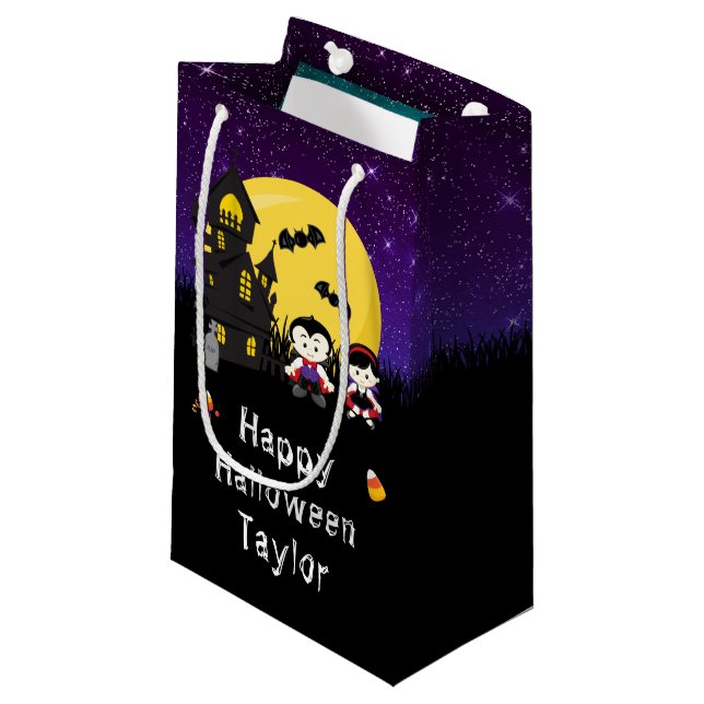 Petit Sac Cadeau Joyeux Vampires du parti Halloween violet (Devant Angle)