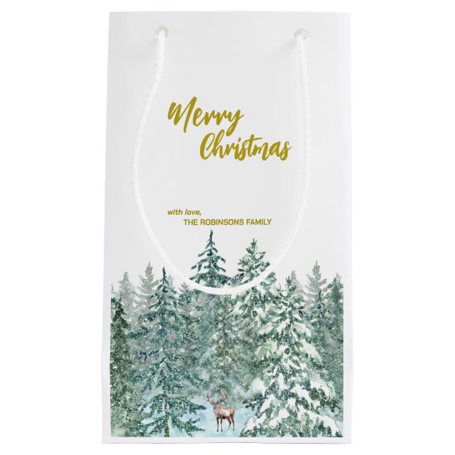 Petit Sac Cadeau Joyeux xmas forêt moderne Gold script Holiday (Devant)