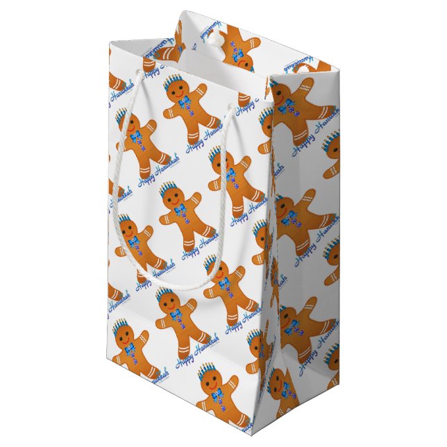 Petit Sac Cadeau Judaïque Hanoukka Gingerbread Homme Menorah (Devant Angle)