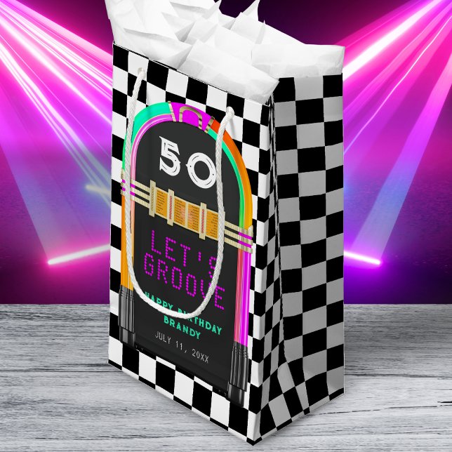 Petit Sac Cadeau Jukebox Retro Checkerboard 50th Birthday Party (Jukebox Retro Checkerboard 50th Birthday Party Small Gift Bag
)