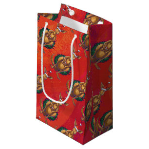 Petit Sac Cadeau Kangaroo Noël sur fond rouge