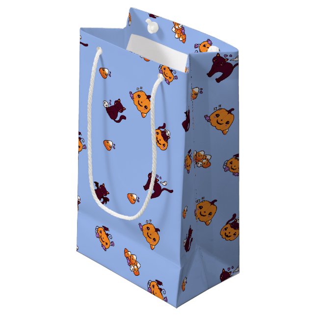 Petit Sac Cadeau Kawaii Halloween Chats noirs et Citrouilles (Devant Angle)