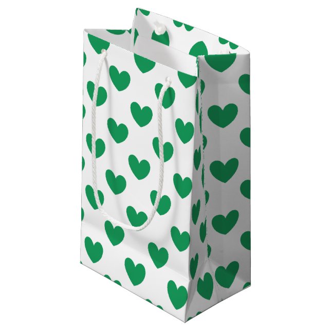 Petit Sac Cadeau Kelly Coeurs polka vert sur blanc (Devant Angle)
