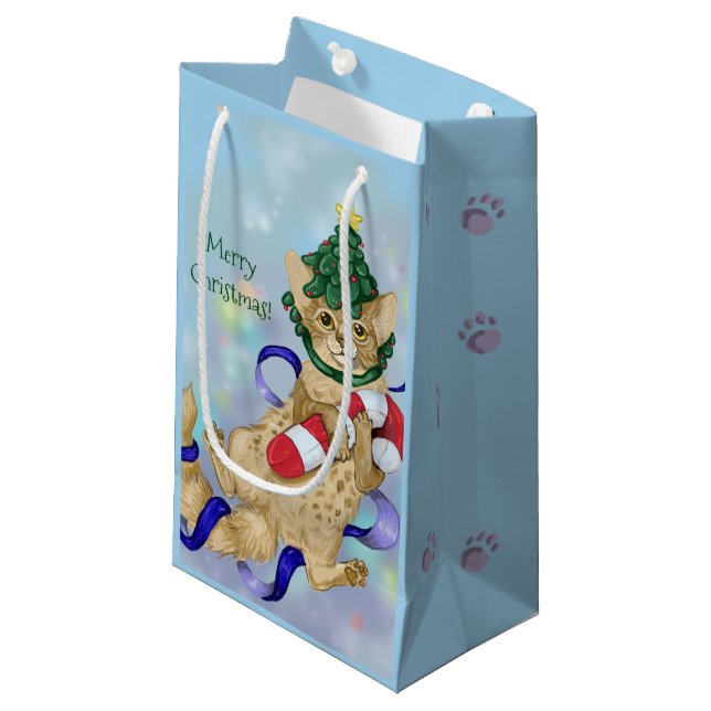 Petit Sac Cadeau Kitty Chat Noël (Devant Angle)