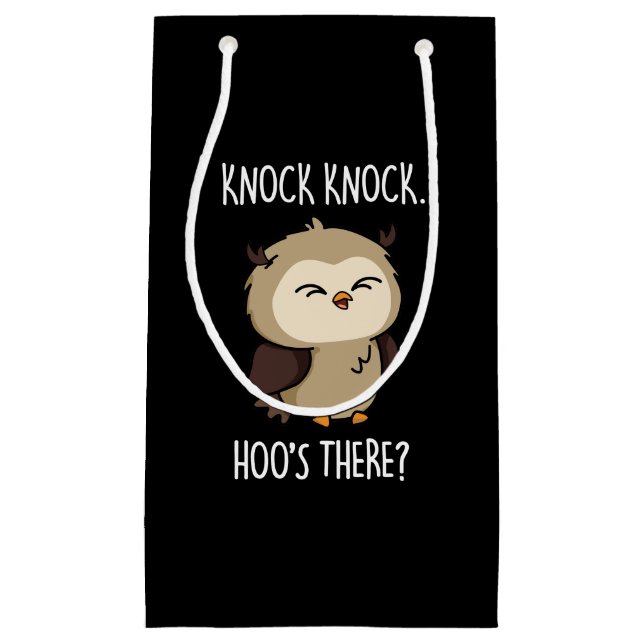 Petit Sac Cadeau Knock Hoos There Funny Owl Pun Dark BG (Devant)