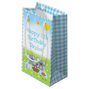 Petit Sac Cadeau Koala Bears Pique-nique Bleu En vichy Joyeux anniv