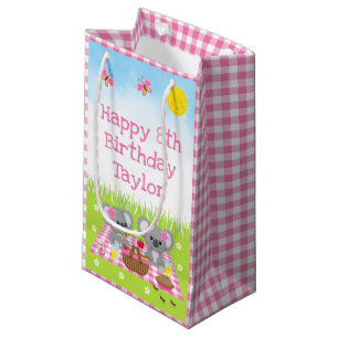 Petit Sac Cadeau Koala Bears Pique-nique Rose En vichy Joyeux Anniv