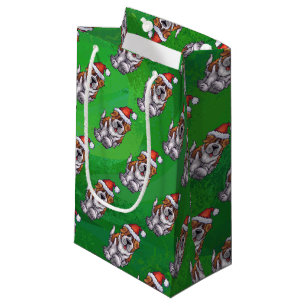 Petit Sac Cadeau La mignonne St Bernard en Motif Casquette sur Vert